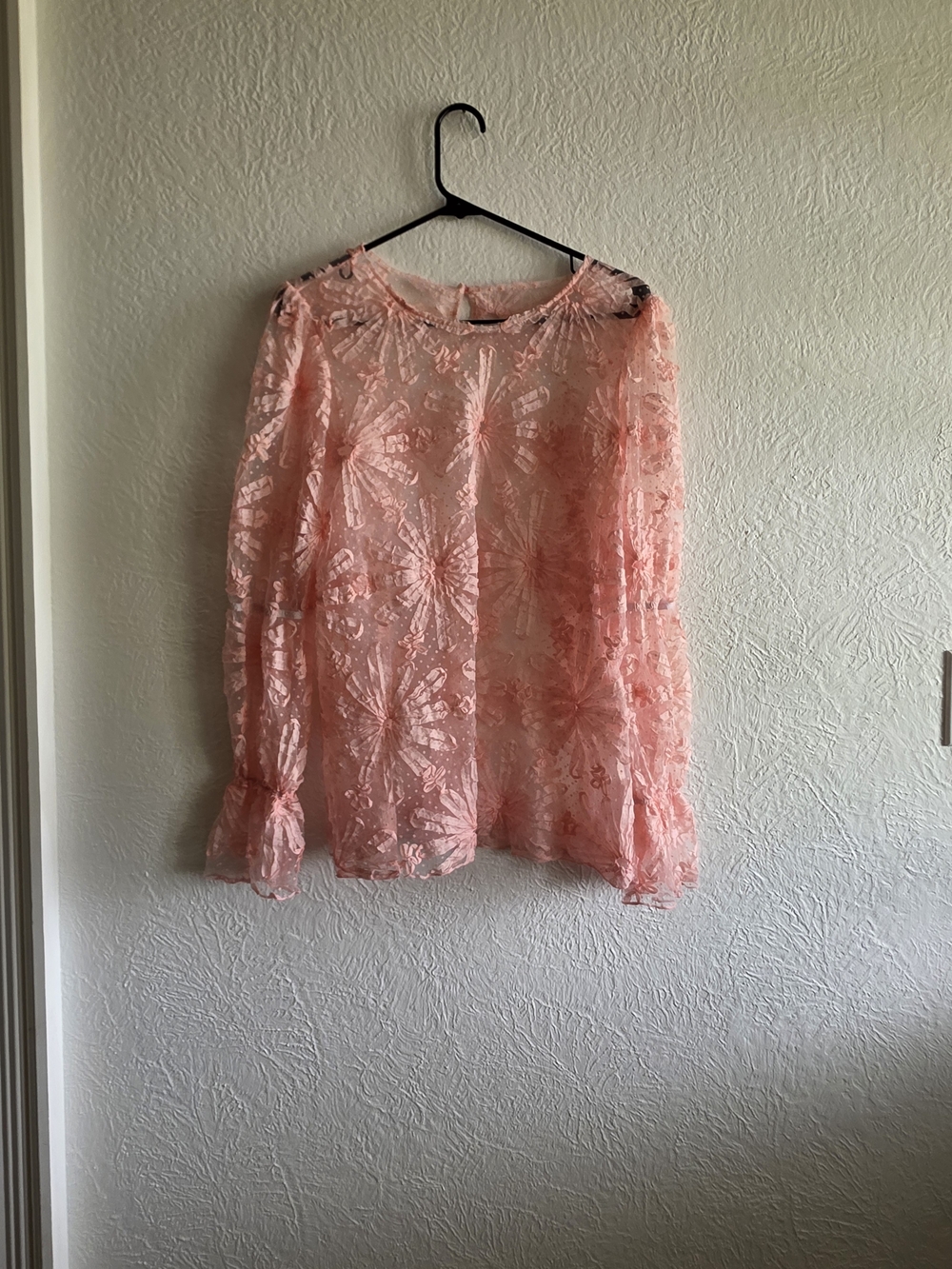 Sheer Floral Lace Blouse in Soft Pink